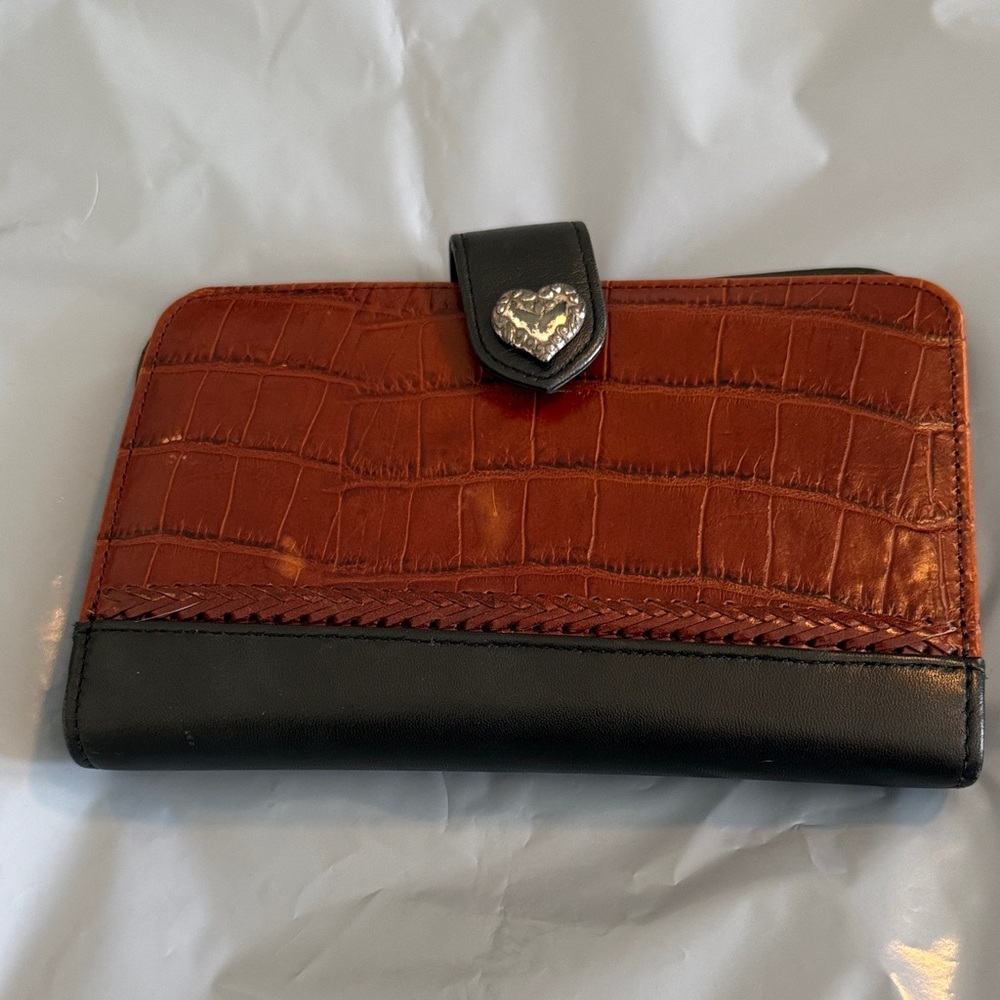 Brighton Croc-Embossed Brown and Black Wallet